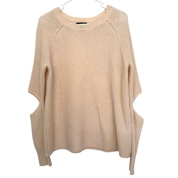 Aqua Cashmere Women's XS Extra Small Sweater Elbow Cut Out Ivory Ribbed Pullover - Picture 1 of 3